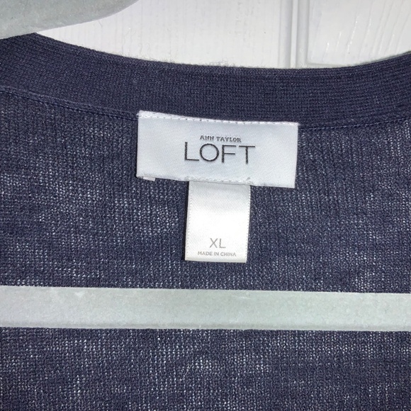 Loft linen blend navy blue knit top Sz XL long sleeve scoop neck ribbing - Picture 3 of 5